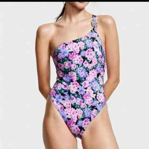 NWT Victoria's Secret logo floral PURPLE ROSES one piece swimsuit size XL - Picture 1 of 3