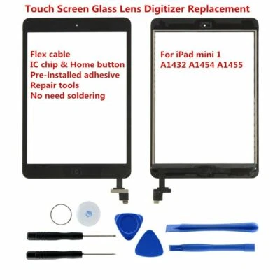 Black Touch Screen Glass Digitizer Replacement IC Home Button for iPad Mini 1 2 - Image 1 of 4