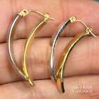14k Yellow + White Gold Geometric 2 Curving Bars Hoop Earrings. 1"