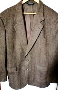 Mens 44R Sport Jacket Blazer Brown Wool Herringbone - Picture 1 of 4
