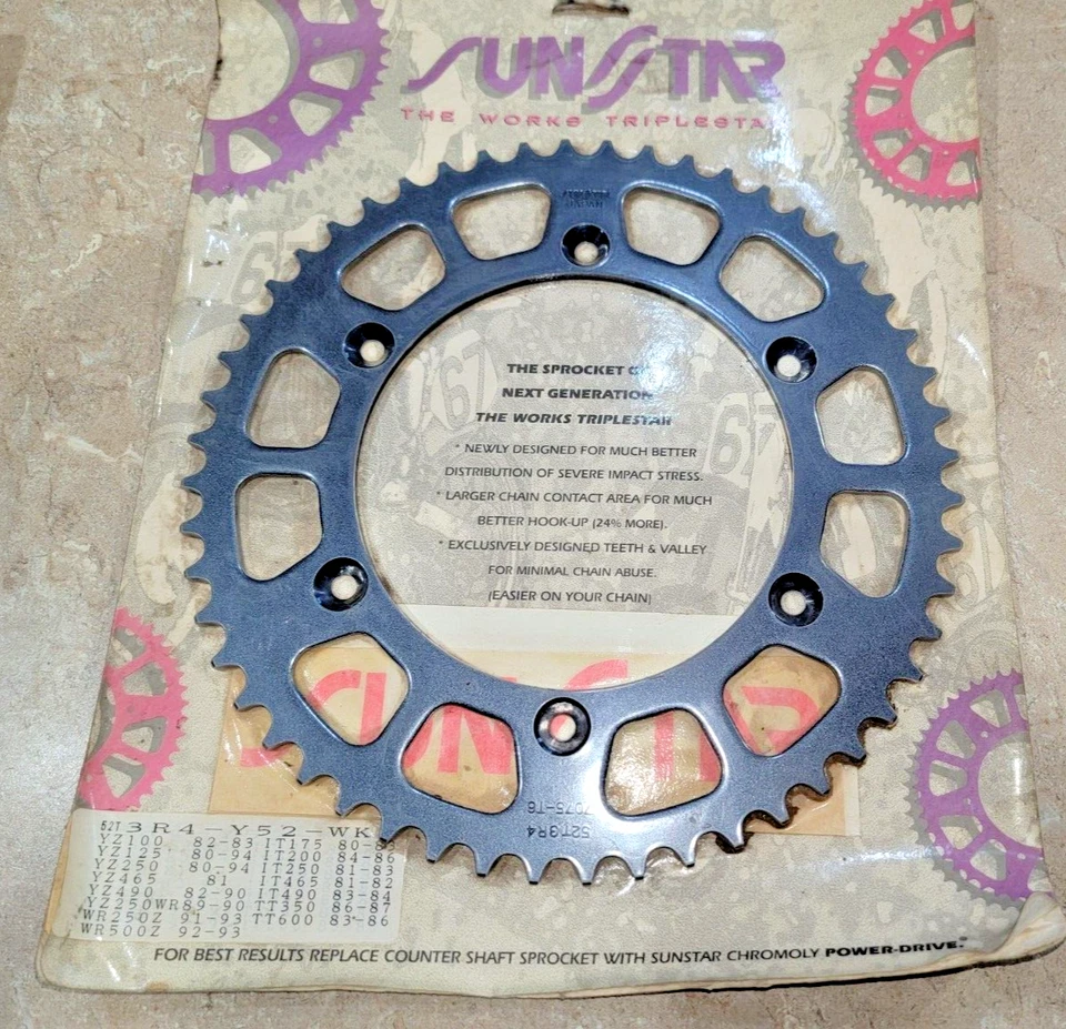 Sunstar Rear Sprocket 52 Tooth 7075-52 - 3R4-Y52 -WK - YZ 100 125 250 465 490 - Image 1 of 4
