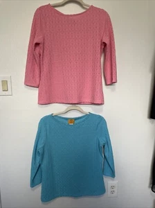 BUNDLE RUBY RD (2) LACE PULLOVER TOPS PS PINK AND BLUE 3/4 SLEEVES GREAT PRICE - Picture 1 of 7