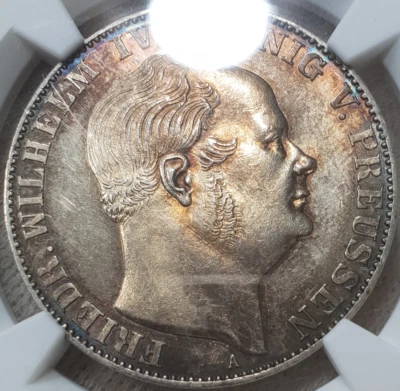 NGC Prussia 1 Thaler MS 61 1859 Silver Coin Unc Portrait Germany Large Head - Image 1 of 4