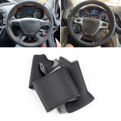 Cubierta de cuero para volante de coche para Ford Focus 3 12-14 C-MAX 11-14 KUGA Escape Foto 1 de 4
