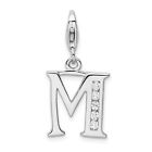 Amore La Vita Silver  Polished Cz Letter M Initial Charm With Fancy Lobster Clas