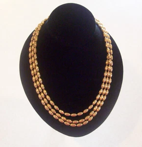 Collar Napier Vintage Envolvente Largo Tono Dorado Rayas Textura Cuentas - Imagen 1 de 3