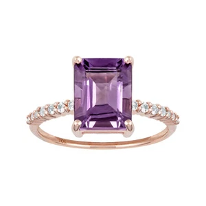 10k Oro Rosa Corte Esmeralda Amatista y Blanco Anillo Topacio - Imagen 1 de 4
