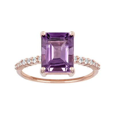 10k Rose Gold Smaragd-Schliff Amethyst Und Weiß Topas Ring - Bild 1 von 4