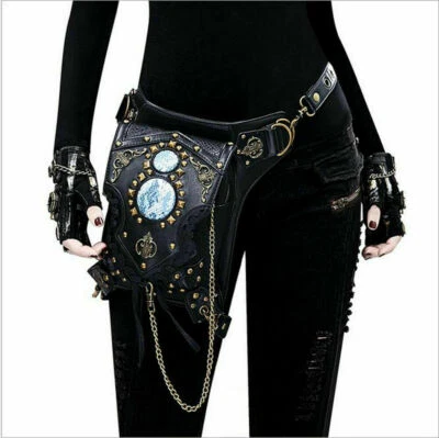 Women Gothic Vintage Steampunk Waist Bags Motorcycle Leg Leather Messenger Bag - Image 1 of 4
