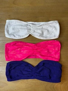 PINK by Victoria’s Secret Lace Bandeau Bralette 3 Pack Pink White Navy SZ Small - Picture 1 of 6