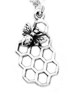 Dije de panal con collar de abeja - plata de ley 925 #C106 - Imagen 1 de 5