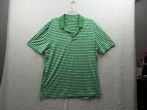 Izod Golf Polo Shirt Mens Size L Green & White Stripe Golf Polyester