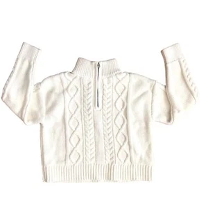 GAP KIDS Cable-knit Quarter zipper neckline Ivory White Sweater Girl’s Size L - Picture 1 of 10