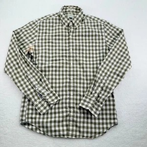 J Crew Shirt Mens Medium Green Gingham Check Slim Fit Button Down 2 Ply *STAINS* - Picture 1 of 10