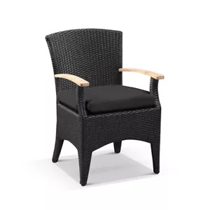 NEW Kai Outdoor Furniture Wicker And Teak Dining Arm Chair - Charcoal/Vanilla - Picture 1 of 3