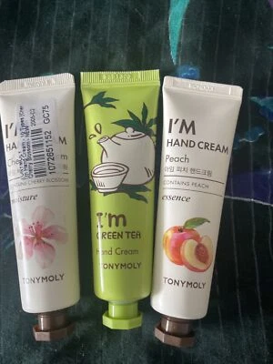 Tony Moly Lot of 3 Hand Cream~Green Tea,Peach,Cherry Blossom,1oz Each💓*READ* - Изображение 1 из 4