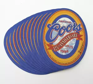 Lot of 12 NEW Coors 125th Anniversary (1873 to 1998) Beer Coasters 5" x 3.5" - Picture 1 of 3