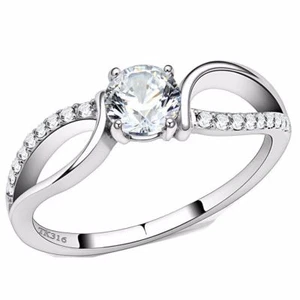 Womens 5x5mm Round CZ Center Set in Stainless Steel Delicate Thin Band Ring - Picture 1 of 4