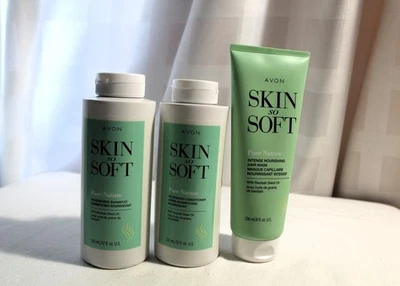 Champú nutritivo, acondicionador y mascarilla capilar Avon Skin So Soft Pure Nature, NUEVO Foto 1 de 2