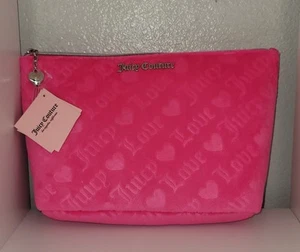 NWT! Juicy Couture Pink Velour Hearts Travel Cosmetic Bag - Picture 1 of 4