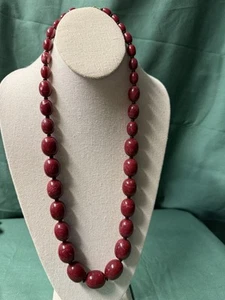 Vintage Marbled Red Bakelite, Lucite ablong Bead Necklace 26” long - Picture 1 of 7