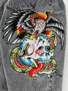 Jeans ED HARDY Hombres 40 Calavera Águila Serpiente Tatuaje Calce Suelto Denim Bordado Nuevos con Etiquetas - Imagen 1 de 17