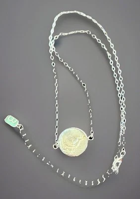 Freshwater Pearl Coin Pendant, Necklace Silver  Chain 8.5-10” Signed w/Tag - Image 1 of 4