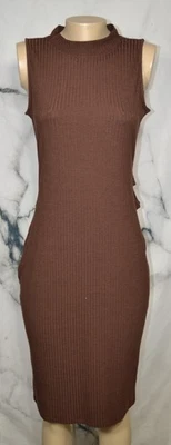 VENUS Brown Ribbed Sleeveless Mock Turtleneck Dress XL Unlined Polyester Blend - Image 1 of 4