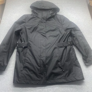 Gerry Rain Overcoat Womens 2XL Black Full Zip Belted Removable Hood Lightweight - Picture 1 of 13