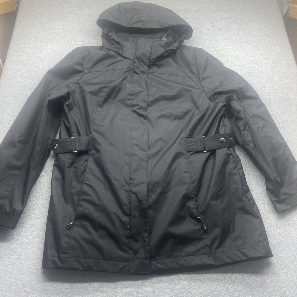 Gerry Rain Overcoat Womens 2XL Black Full Zip Belted Removable Hood Lightweight - Image 1 of 4
