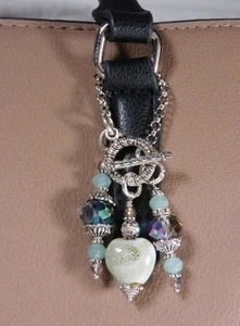 Toggle Rolo Chain Purse Charm Bag Clip Aqua Silver Crystal Heart Handmade New - Picture 1 of 5