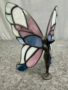 Schöne Blei Buntglas Schmetterling Fee Figur rosa irisierende Flügel Zinn - Bild 1 von 6
