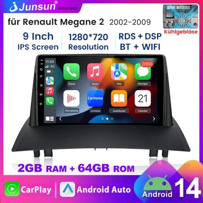 9" Android 14 2+64GB Autoradio GPS Navi RDS DAB+ für Renault Megane II 2002-2009 - Bild 1 von 4