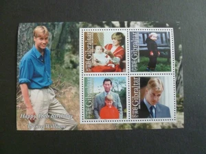Hoja de recuerdo del 18 cumpleaños del príncipe Guillermo 2000 #842-845 (4 sellos) MNH, en muy buen estado - Imagen 1 de 2