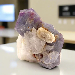 Fluorescent Hackmanite & Calcite on Quartz, Pakistan, 99.19gr - Picture 1 of 9