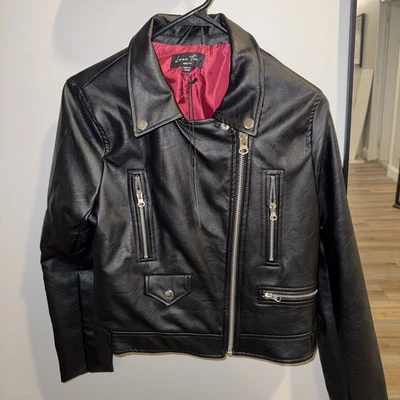 LOVE TREE Women's Black Faux Leather Jacket Motorcycle Moto Biker Medium NWT - Image 1 of 4