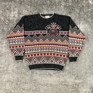 Vintage The Mens Store Sears Sweater Mens Large Black Orange Red Geometric 90s - Picture 1 of 12
