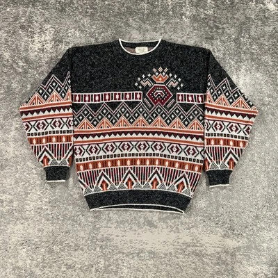 Vintage The Mens Store Sears Sweater Mens Large Black Orange Red Geometric 90s - Image 1 of 4