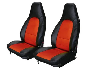 PORSCHE BOXSTER 1997-2004 BLACK/RED LEATHER-LIKE CUSTOM MADE FRONT SEAT COVER - Bild 1 von 5