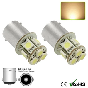 2x WARM WHITE POSITIVE EARTH / GROUND GLB207 BA15S 5W LED BULBS 15MM BAYONET  - Picture 1 of 2