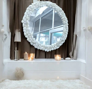 24" Elegant White Agate Mirror Luxurious Natural Stone Mirror for Modern Home De - Picture 1 of 7