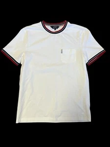Ben Sherman Hemd Herren Small Weiß Kurzarm T-Shirt Blau Rot Kragen - Bild 1 von 5