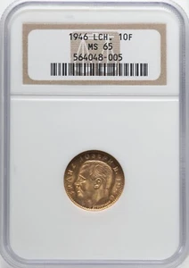 LIECHTENSTEIN , GOLD 10 FRANKEN 1946 -  NGC MS 65 ,, RARE5 - Picture 1 of 2