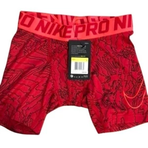 Nike Youth Compression Training Shorts XL Boys Red/Black Print Orange Waistband - Picture 1 of 2