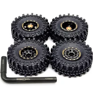 4x RC Brass 1.0 Beadlock Wheels tires Adjustable Offset For Scx24 TRX4M Crawler - Picture 1 of 31