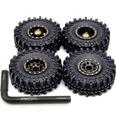 4x RC Brass 1.0 Beadlock Wheels tires Adjustable Offset For Scx24 TRX4M Crawler - Image 1 of 4