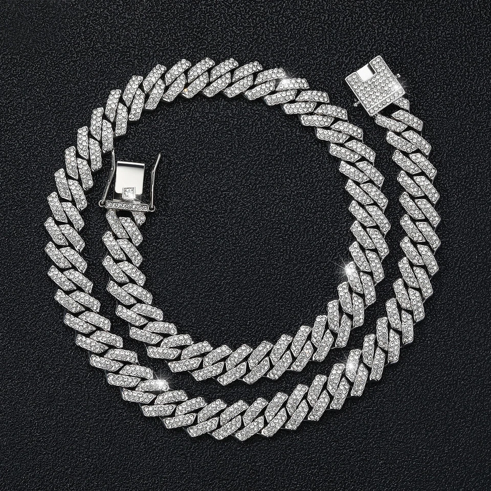 Men's 12MM White Gold Plated Iced CZ Out Solid Miami Cuban Link Bracelet Chain - Изображение 1 из 1