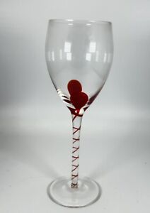Pier 1 Clear Ruby Red Swirl Stem Ribbon Wine Glasses 9"