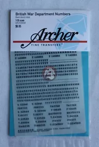 Archer 1/35 British War Department Numbers (Stencil Style) (Negro) AR35085B - Imagen 1 de 1