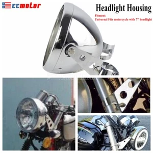 Universal Chrome 7" Headlight Housing Mount Bulb Bucket Bracket For Harley Dyna - Imagen 1 de 9